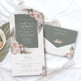 Boho Chic Pampas Grass Sage Grönt Blommigt Bröllop