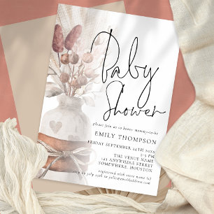 Boho Chic Pampas Grass Script Baby Shower Inbjudningar