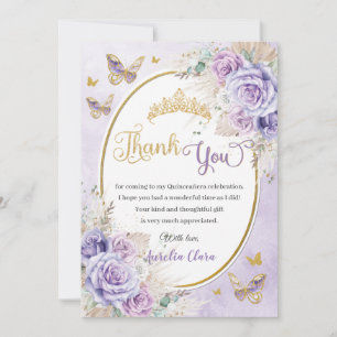 Boho Chic Pampas Lila Lilac Blommigt Quinceañera Tack Kort