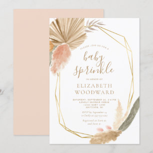 Boho Chic Pampasgräs Guld Ram Babyfirande Inbjudningar