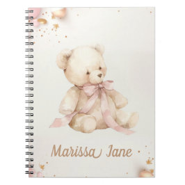 Boho Chic Pastel Pink and Brown Teddy Bear Anteckningsbok