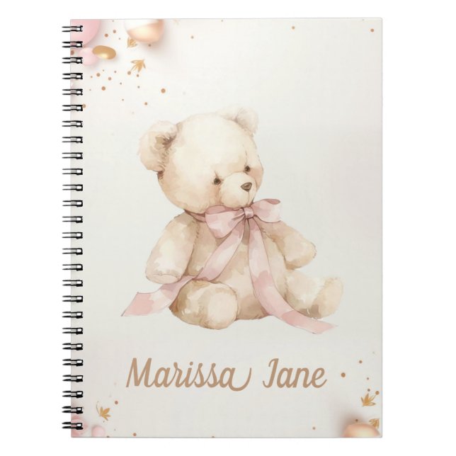 Boho Chic Pastel Pink and Brown Teddy Bear Anteckningsbok (Framsidan)