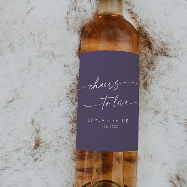 Boho Chic Plum Lila Cheers till Kärlek Bröllop Vinflaska Etikett (Skapare uppladdad)