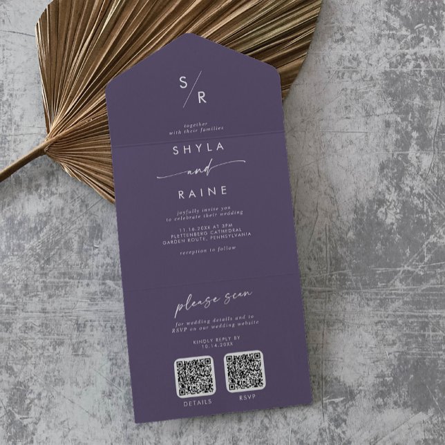 Boho Chic Plum Lila Dual QR Code Bröllop (Skapare uppladdad)