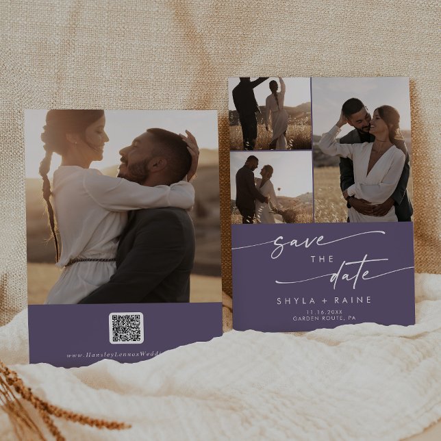 Boho Chic Plum Lila Multi Photo QR-kod Spara Datumet (Skapare uppladdad)