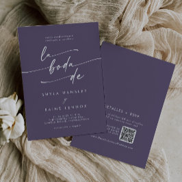 Boho Chic Plum Lila QR Kod Spanska Bröllop Inbjudningar