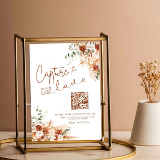 Boho-Chic QR-kodskripthämtning Kärlek Bröllop Poster