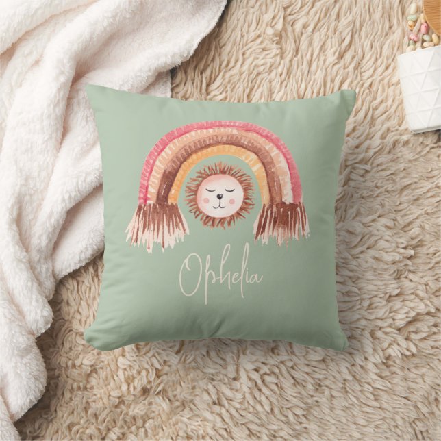 Boho Chic Rainbow Lejonare Baby Namn Sage Kudde (Filt)
