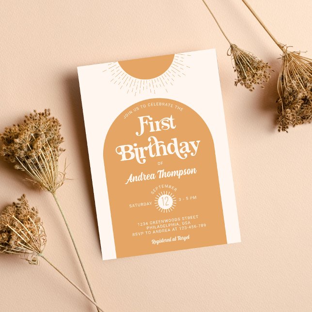 Boho Chic Ray of Sunshine First Birthday Inbjudningar (Skapare uppladdad)