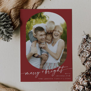 Boho Chic Red Merry Bright Photo jul Julkort