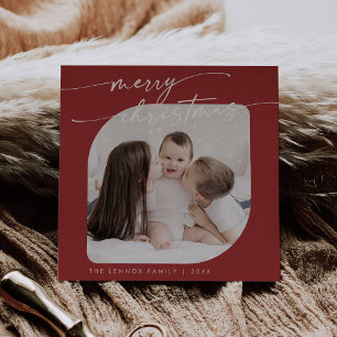 Boho Chic Red Photo Cute Family - jul Julkort