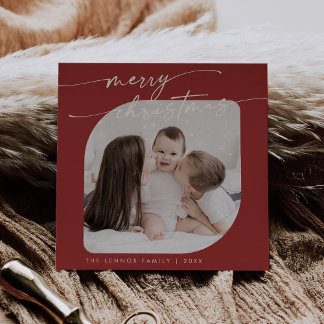Boho Chic Red Photo Cute Family - jul Julkort