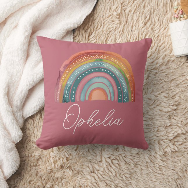 Boho Chic Retro Färgad Rainbow Namn Dusty Ro Kudde (Filt)