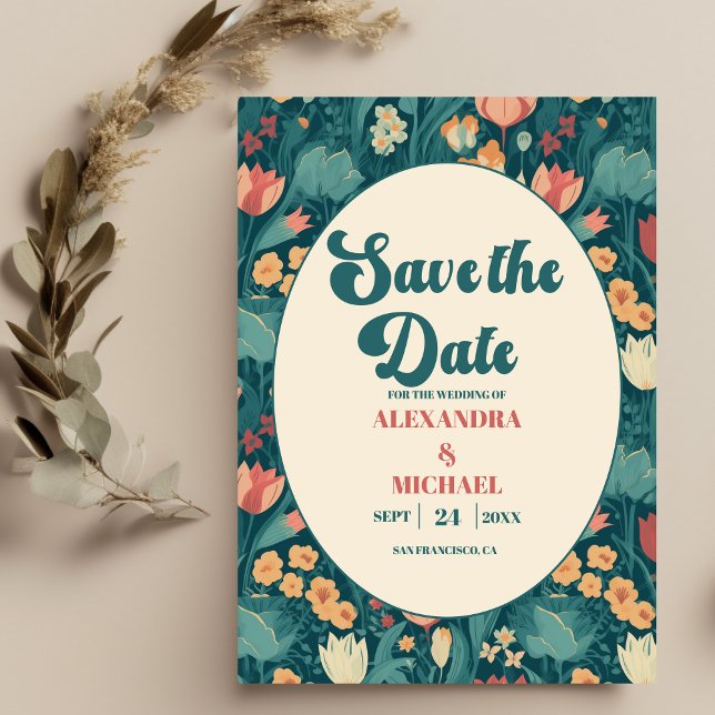 Boho Chic Retro Färgglada Blommig Bröllop  Spara Datumet (Skapare uppladdad)