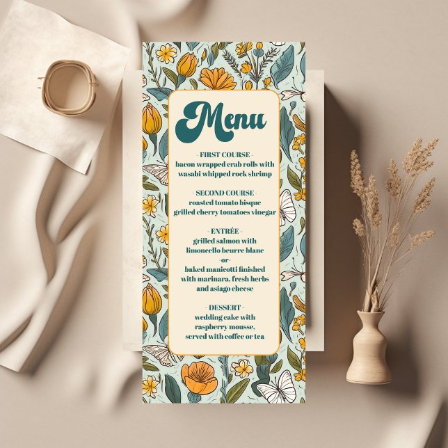 Boho Chic Retro Färgglada Blommiga Bröllop  Meny (Skapare uppladdad)