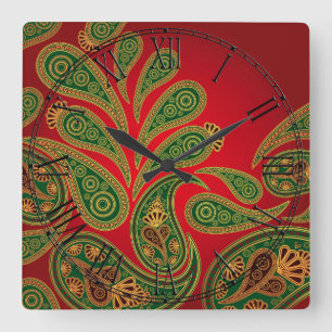 Boho chic Retro Hippy Paisley Fyrkantig Klocka
