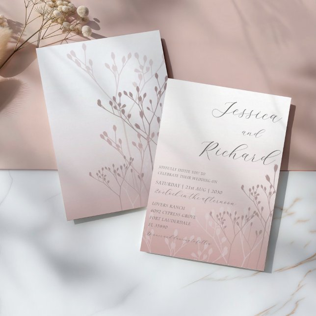 Boho Chic Ro Guld Botaniska Bröllop Inbjudningar (Skapare uppladdad)