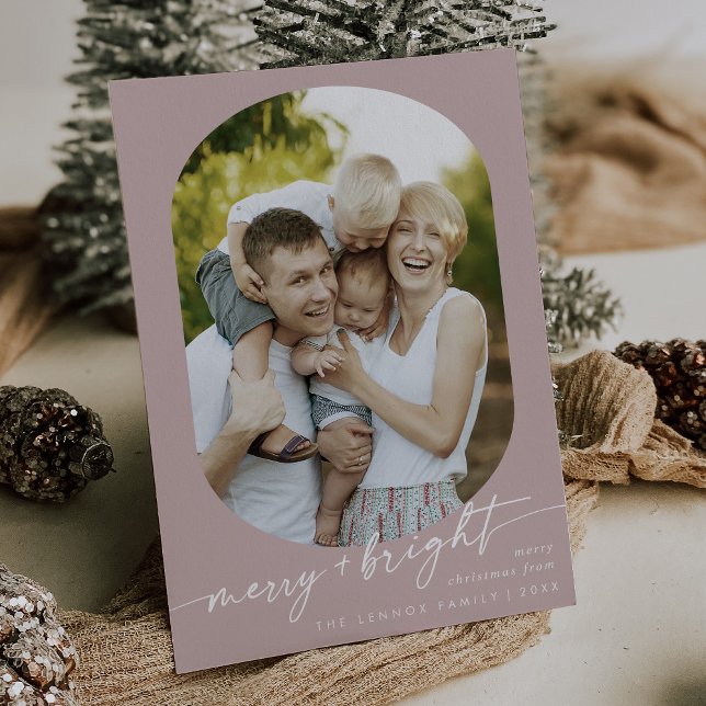 Boho Chic Ro Rosa Merry Bright Photo jul Julkort (Skapare uppladdad)