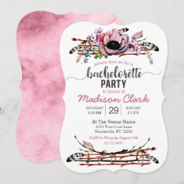 Boho Chic  Rosa Bachelorette-partiets inbjudan