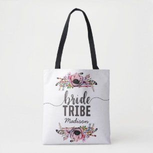 Boho Chic  Rosa Blommigt Bride Tribe Monogram Tygkasse