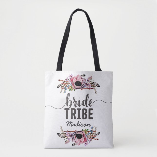 Boho Chic  Rosa Blommigt Bride Tribe Monogram Tygkasse (Framsida)