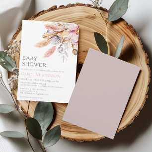 Boho Chic Rosa Blommigt Pampas Grass Baby Shower Inbjudningar