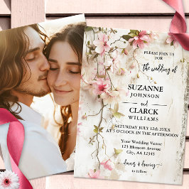 Boho Chic Rosa Blommigt Rustic Bröllop Inbjudningar