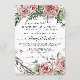 BOHO Chic Rosa Blommigt Rustig utandning Bröllop Inbjudningar