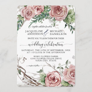 BOHO Chic Rosa Blommigt Rustig utandning Bröllop Inbjudningar