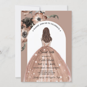 Boho Chic Rosa Blommigt Sweet 16:e med Arch Inbjudningar