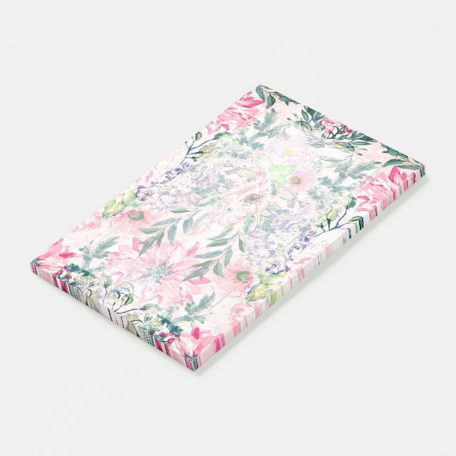 Boho Chic Rosa Blommigt Watercolor Botanical Post-it Block (Vinklad)