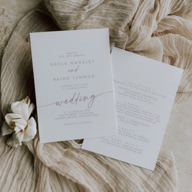 Boho Chic  Rosa Front and Back Bröllop Inbjudningar (Skapare uppladdad)