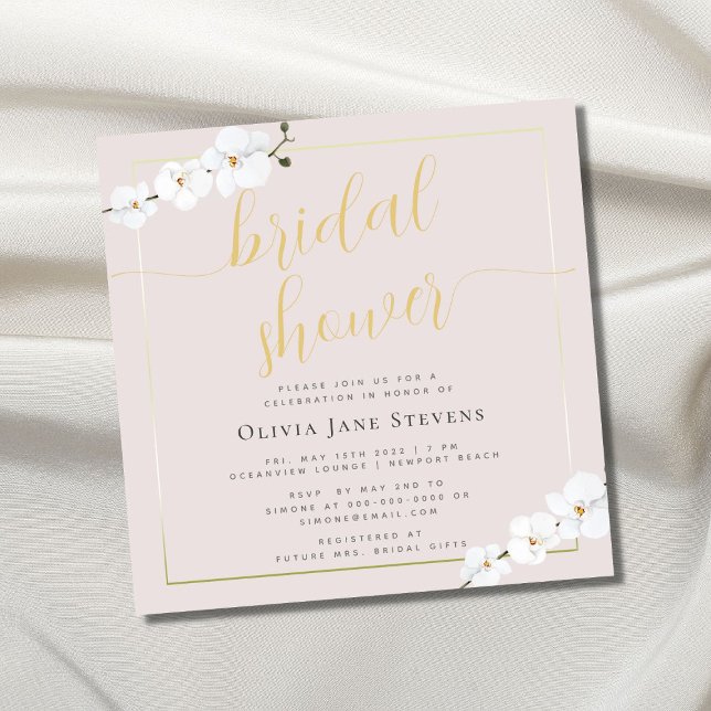 Boho Chic Rosa Guld Ram Orchids Möhippa Inbjudningar (Skapare uppladdad)