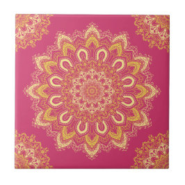 Boho Chic Rosa Gult Modern Elegant Mandala Kakelplatta