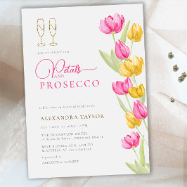 Boho Chic Rosa Gult Tulips Guld Petals Prosecco Inbjudningar