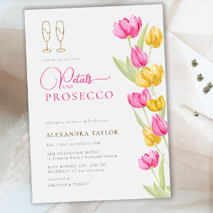 Boho Chic Rosa Gult Tulips Guld Petals Prosecco Inbjudningar