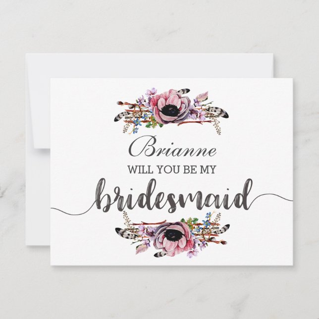 Boho Chic  Rosa kommer du att bli min bridesmaid Inbjudningar (Framsida)