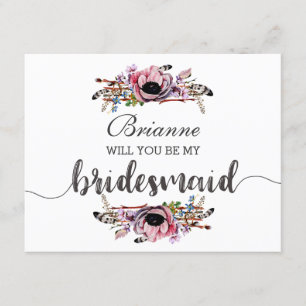Boho Chic  Rosa kommer du att bli min bridesmaid Inbjudningar