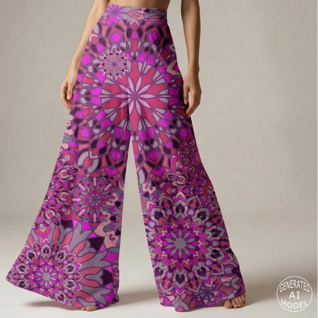 Boho Chic Rosa Lila Blommig Mandala Mönster Tyg (Skapare uppladdad)