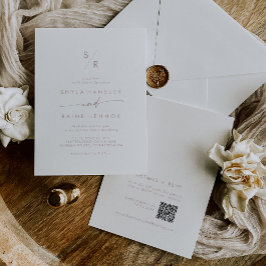 Boho Chic Rosa Monogram QR-kod Bröllop Inbjudningar