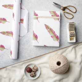 Boho Chic Rosa och Grönt Fjädervätning papper Presentpapper