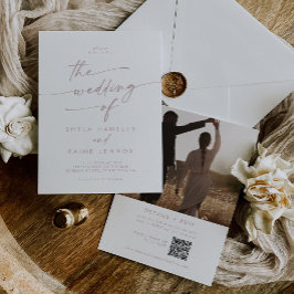 Boho Chic Rosa Photo QR-kod Bröllop Inbjudningar