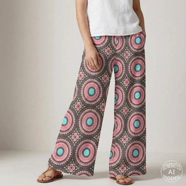 Boho Chic Rosa Turkos Geometrisk Mozaik Tyg (Skapare uppladdad)