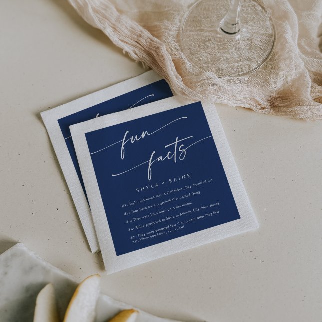 Boho Chic Royal Blue Bröllop Roligt Fact Napkins Pappersservett (Skapare uppladdad)