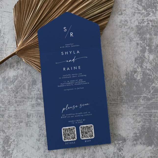 Boho Chic Royal Blue Dual QR Code Bröllop (Skapare uppladdad)