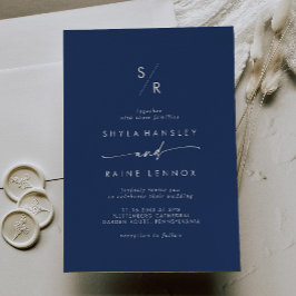 Boho Chic Royal Blue Monogram Bröllop Inbjudningar