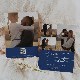 Boho Chic Royal Blue Multi Photo QR-kod Spara Datumet