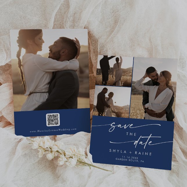 Boho Chic Royal Blue Multi Photo QR-kod Spara Datumet (Skapare uppladdad)