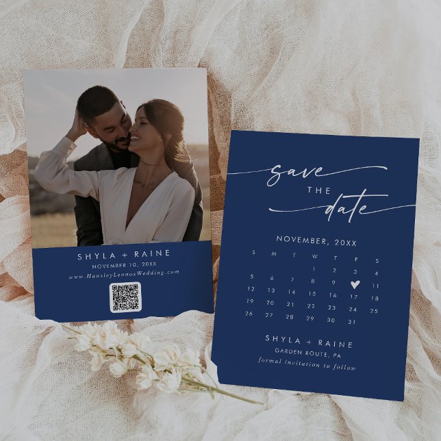 Boho Chic Royal Blue QR Code Photo Calendar Spara Datumet (Skapare uppladdad)