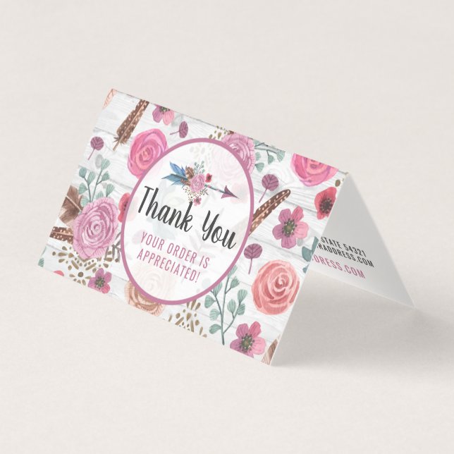 Boho Chic Rustic Feather Arrow Blommigt Tack Kort (Framsida)